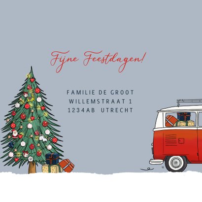Kerstkaart vw busje rood met kerstboom 3