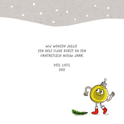 Kerstkaart wandelende kerstboom en kerstkado 3