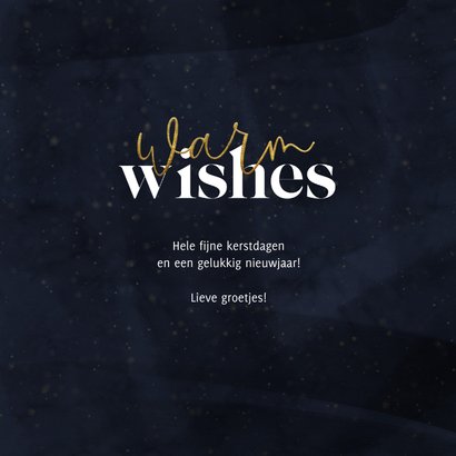 Kerstkaart warm wishes donkerblauw met goudlook details 3