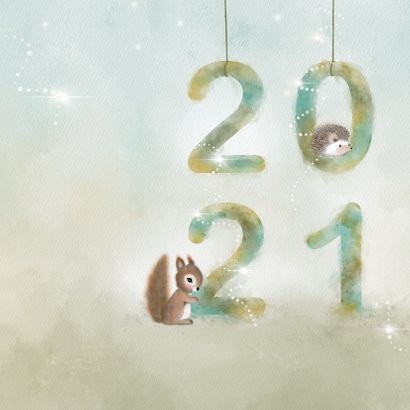 Kerstkaart waterverf 2021 met dieren 2