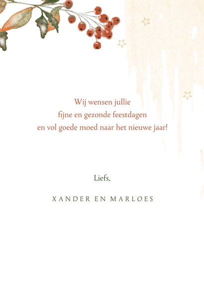 Kerstkaart waterverf bladeren en bessen 3