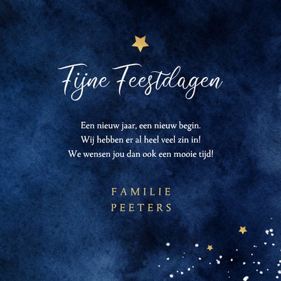Kerstkaart waterverf blauw goud foto stijlvol 3