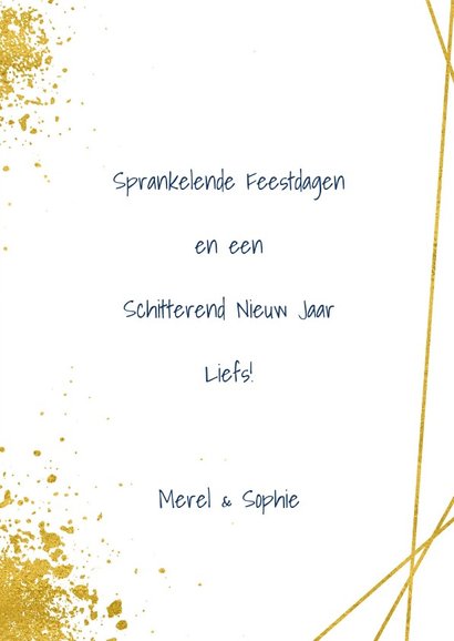 Kerstkaart waterverf blauw met goud spetters en kader foto 3