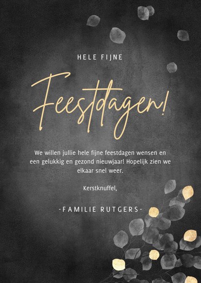 Kerstkaart waterverf eucalyptus gouden 2022 fijne feestdagen 3