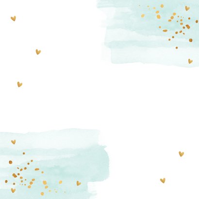 Kerstkaart waterverf mintgroen goudlook confetti Achterkant