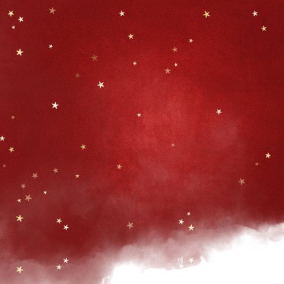 Kerstkaart waterverf rood met sterren en grote foto Achterkant