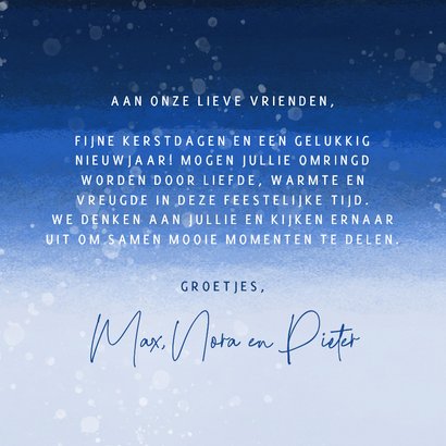 Kerstkaart winter blauw kerstballen 3