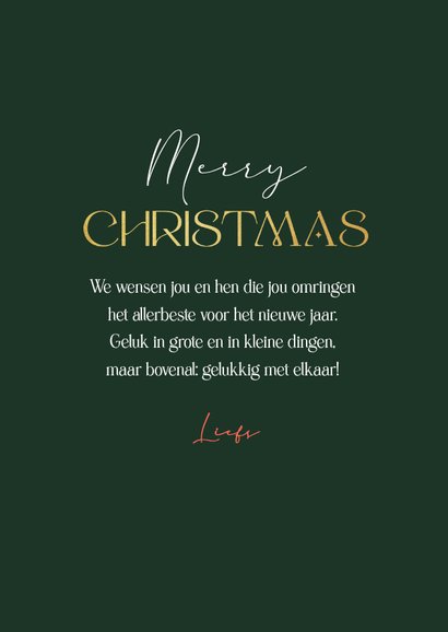 Kerstkaart winter dennentakje besjes gouden hartjes foto 3