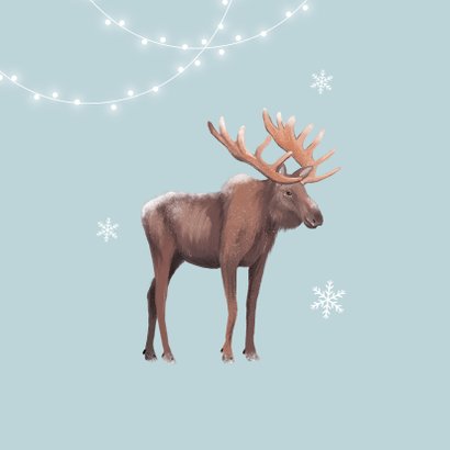 Kerstkaart winter eland lampjes sneeuwvlokken illustratie 2