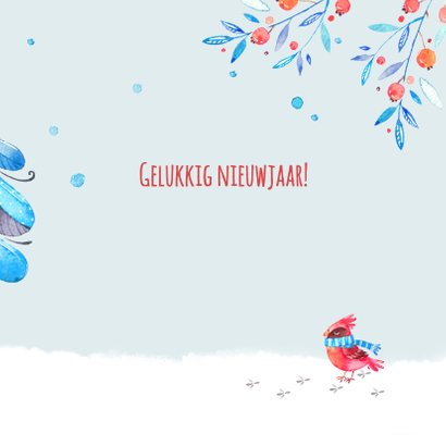 Kerstkaart winter met beer, vogels en dennenbomen 3