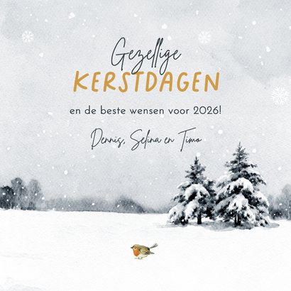 Kerstkaart winter vosjes landschap kerstlampjes  3