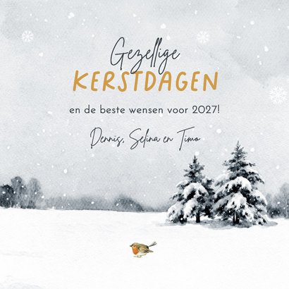 Kerstkaart winter vosjes landschap kerstlampjes 3