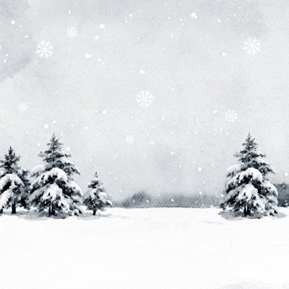 Kerstkaart winter vosjes landschap kerstlampjes Achterkant