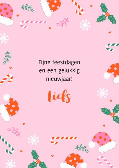 Kerstkaart winters kerstpatroon roze 3