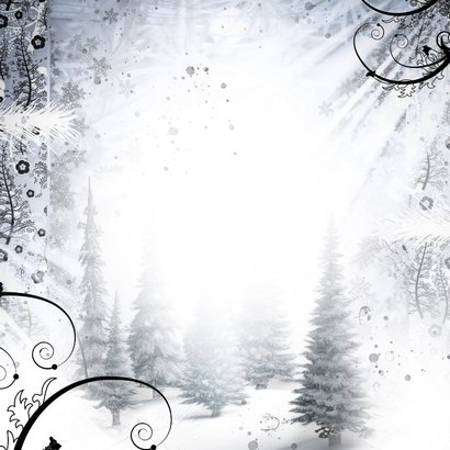 Kerstkaart winters landschap en kerstballen 2