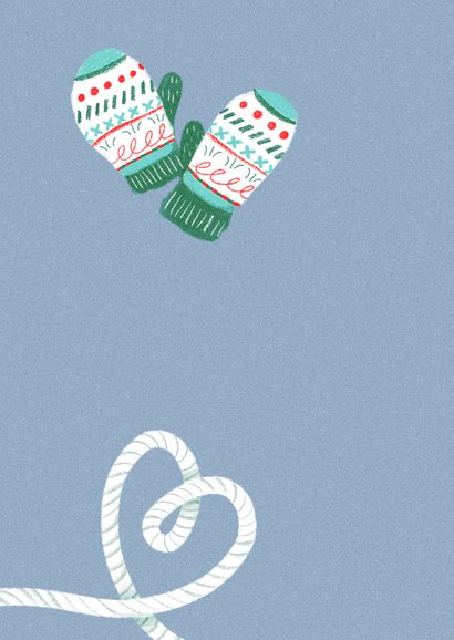 Kerstkaart winterse wanten met hart 2