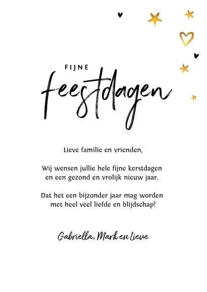 Kerstkaart wit foto goudlook sterren 3