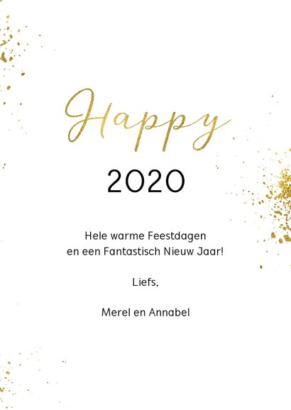Kerstkaart wit goudspetters en diamant met foto 3