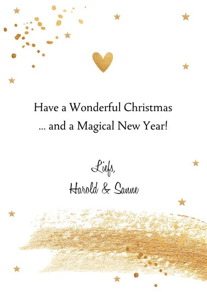Kerstkaart wit met gouden confetti en brushstrook 3