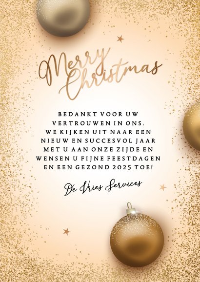 Kerstkaart zakelijk gouden kerstballen 3