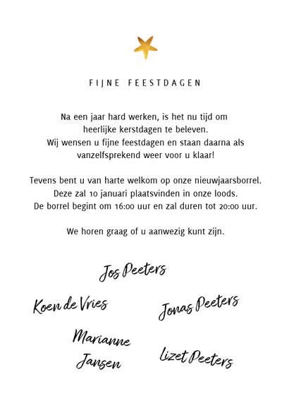 Kerstkaart zakelijk met goudlook sterren en foto's 3