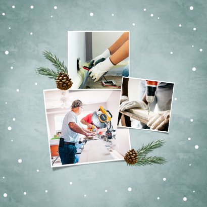 Kerstkaart zakelijk stoer met industrieel hout en lampjes 2