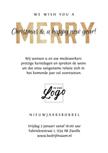 Kerstkaart zakelijke met fotocollage en goudlook letters 3