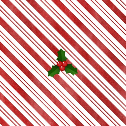 Kerstkaart zuurstok kader, grote foto, hulst en Fijne Kerst! Achterkant