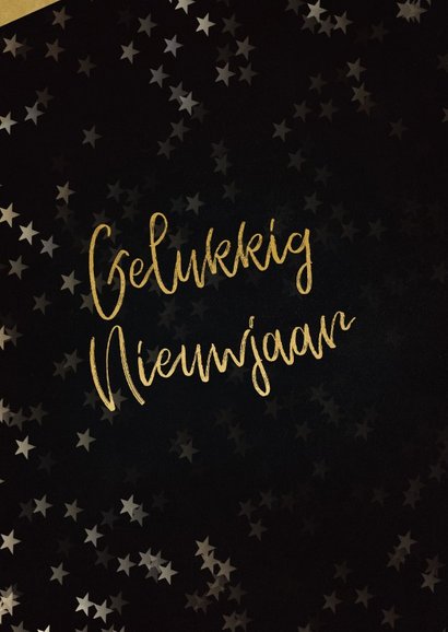 Kerstkaart zwart met foto en goud 2