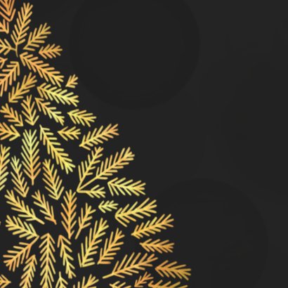 Kerstkaart zwart met gouden kerstboompjes 2