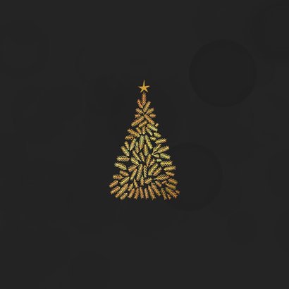 Kerstkaart zwart met gouden kerstboompjes Achterkant