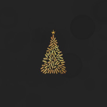 Kerstkaart zwart met gouden kerstboompjes Achterkant