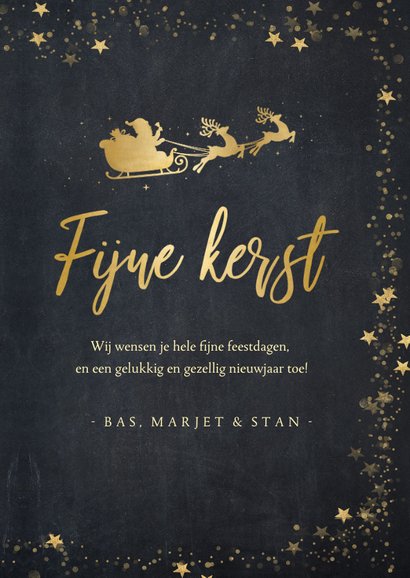 Kerstkaart zwart met gouden sterren en eigen foto 3