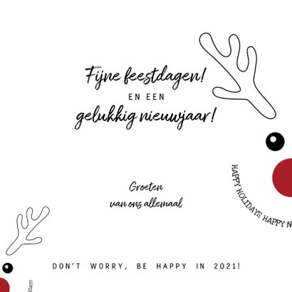 Kerstkaart zwart-wit met grappige illustratie rendier 3