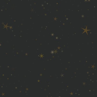 Kerstkaart zwarte sterrenhemel met gouden kerstbomen Achterkant