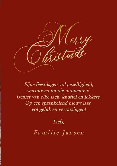 Kerstkaarten met foto en gouden merry christmas klassiek 3