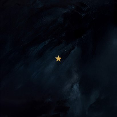 Kerstkaartje fijne feestdagen goud blauw met sterretjes Achterkant