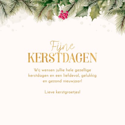 Kerstkaartje fotocollage hulst kerstballen goudlook 3