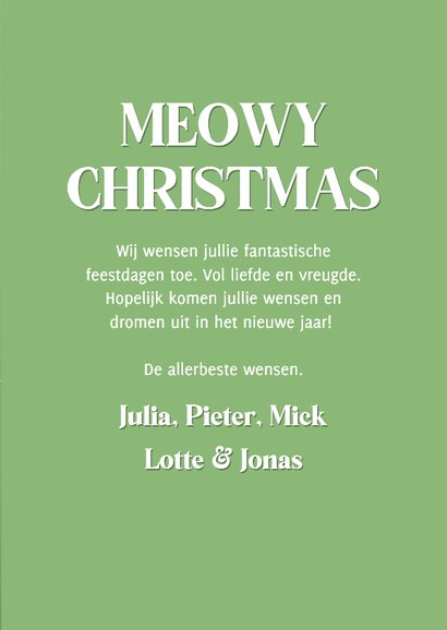 Kerstkaartje grappige kat met strik en haarband groen 3