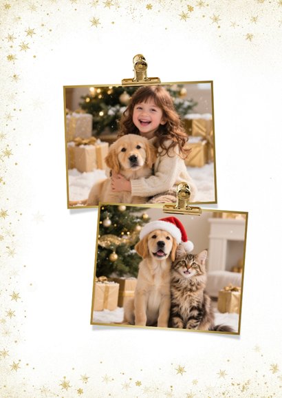 Kerstkaartje grote foto fijne feestdagen goud 2