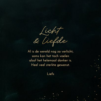 Kerstkaartje licht en liefde groen moeilijke tijd ster 3
