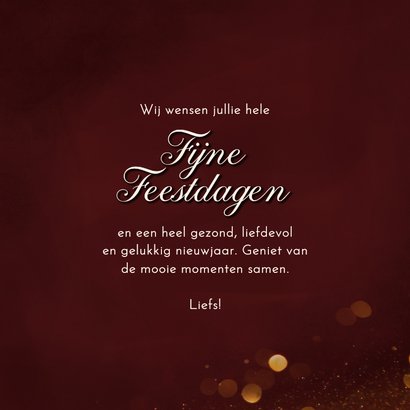 Kerstkaartje met gouden kerstballen klassiek sprankelend 3