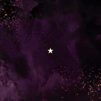 Kerstkaartje met groot 2026 in het paars en geel fijne kerst Achterkant