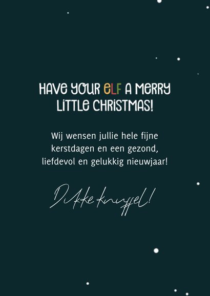 Kerstkaartje met illustratie kerstelfje en woordgrap 3