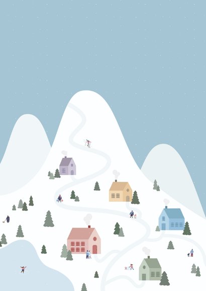 Kerstkaartje met winter landschap met huisjes 2