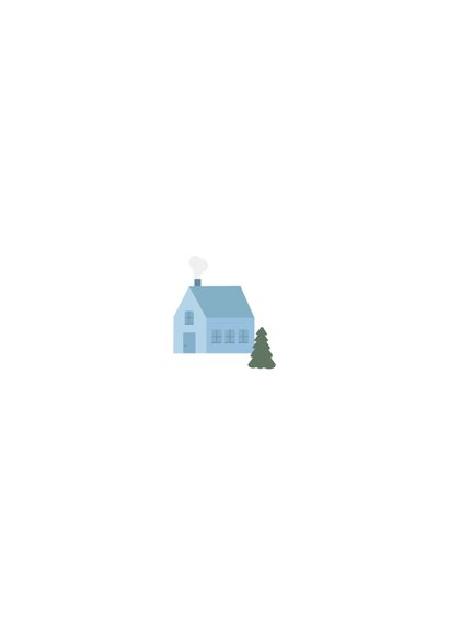 Kerstkaartje met winter landschap met huisjes Achterkant