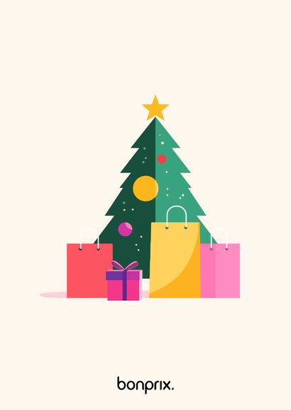 Kerstkaartje modern kerstboom met tasjes en cadeaus bonprix 2