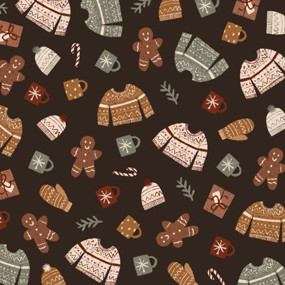 Kerstkaartje patroontje winterse accessoires illustratie 2