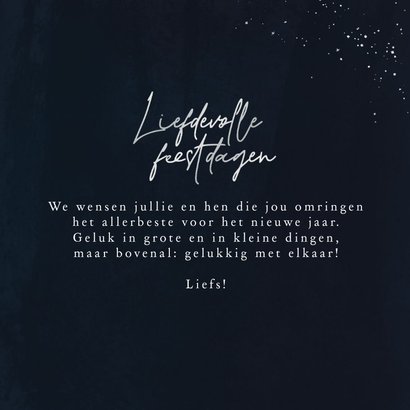Kerstkaartje waterverf donkerblauw liefdevolle feestdagen 3