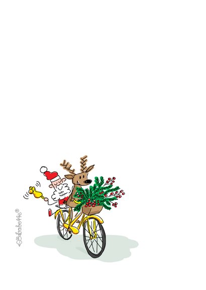 Kerstman met rendier op de fiets 2